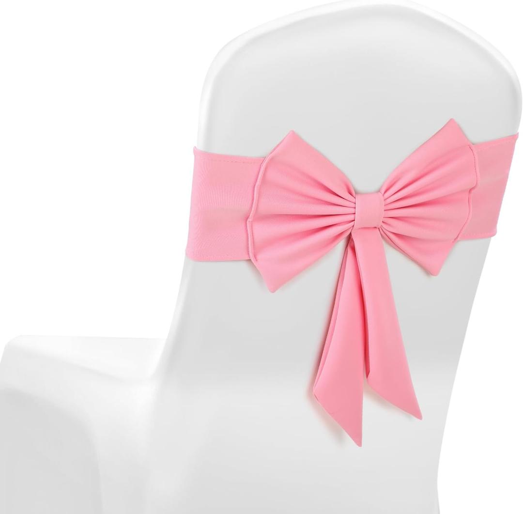 10 Pcs Spandex Chair Sashes for Wedding Elastic Chair Bows Sashes Universal Decorative for Party Baby Shower Ceremony Reception Banquet Decorations(Pink)