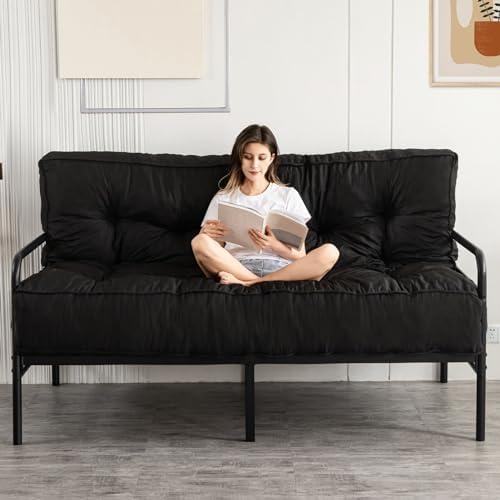 YOSHOOT 8 Inches Futon Mattress Full Size, Thick Futons Sofa Couch Bed, Floor Mattress for Adults, Shredded Foam Filling, Medium Firm(Frame Not Included), Black, 54"x75"