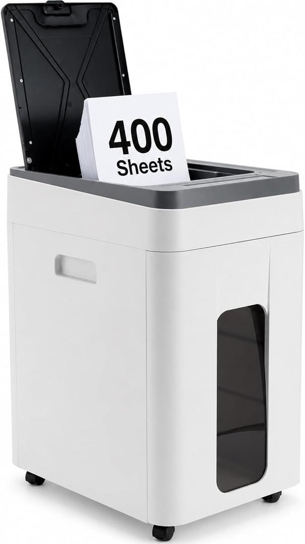 Heavy Duty Paper Shredder 400-Sheet Auto Feed P5 Micro Cut | 8Sheet Manual Feed |50L Bin | Jam-Resistant Commercial Shredder for Home Office Small Business