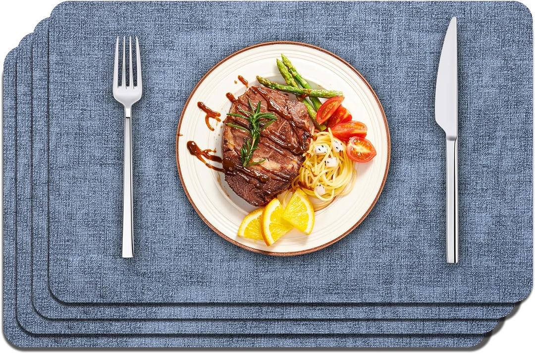 Maxpearl Faux Leather Placemats Set of 4, Waterproof - Wipe Clean - Heat Resistant - Anti Slip Dining Table Place Mats, Suitable for Indoor & Outdoor Use, 1712, Blue