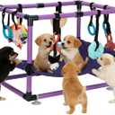 Purple Puppy Play Gym with 8 Hanging Toys, Dog Jungle Gym Indoor with Hammock and Funny Enrichment Toys, PVC Frame Puppy Gym Activities Center for Puppies