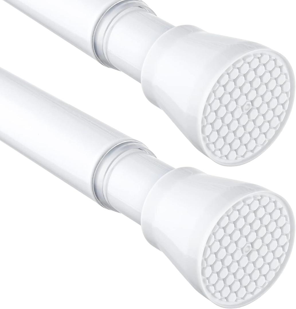 2 Pack White Tension Curtain Rod for Windows 28 to 48 inch, Adjustable Expandable Pressure Spring Curtain Rod No Drilling, 7/8" Curtain Rod for Bedroom Doorway Closet Door