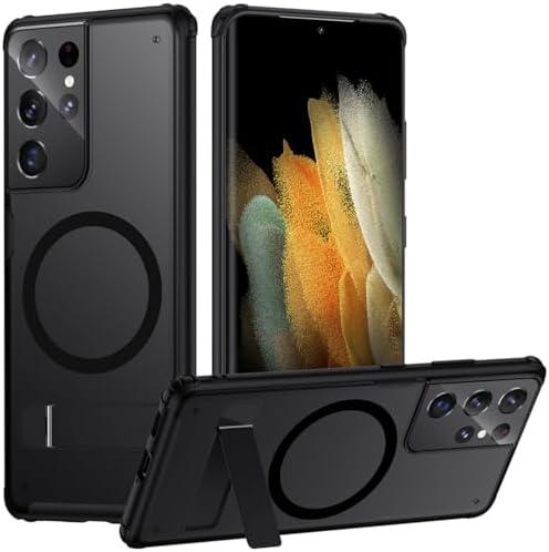 TIANNIUKE Magnetic Case for Samsung Galaxy S21 Ultra,Compatible with MagSafe,Adjustable Kickstand,Translucent Matte Anti-Fingerprint,Shockproof Protective Phone Case