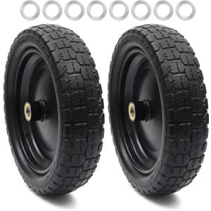 AR-PRO (2-Pack) 13" Flat Free Tire and Wheel - with 5/8" Axle Bore Hole, 2.17" Offset Hub - 13 lnch Solid Wheels Compatible with Garden wagon Cart,Hand Trucks,Utility Cart and Lawnmower Yard Trailers