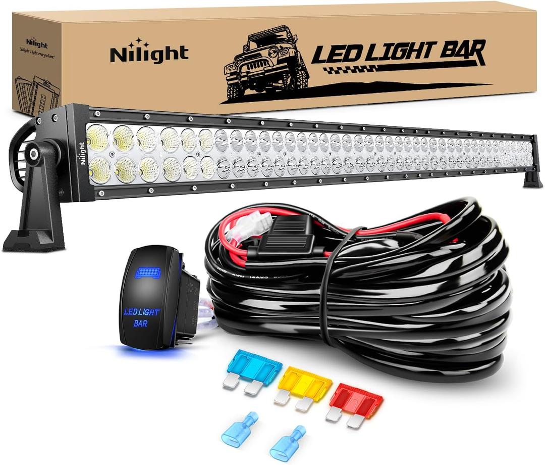 Nilight 42Inch 240W Spot Flood Combo Led Light Bar Off Road Driving Lights Boat Lights Fog Light 12V On/ Off 5 Pin Rocker Switch Power 14AWG Wiring Harness Kit-1 Lead for Trucks