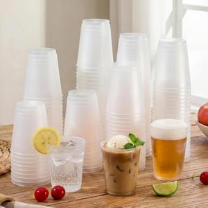 Jingmore 500 Pcs Frosted Plastic Cups Bulk - 14 oz Disposable Clear Drinking Frosted Cups for Stadium Events Home, Party, Birthday Supplies