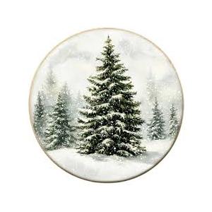 laveliabel Vintage Christmas Tree Round Canvas Art Wall Decor, Winter Xmas Forest Framed Canvas Prints, Snowy Winter Landscape Round Hanging Wall Decor for Home Room Gallery, 10x10 Inches