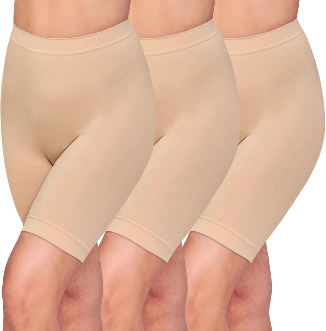 Women's Slip Shorts for Under Dresses Anti Chafing High Waisted Seamless Smooth Safety Shorts (Beige, M)