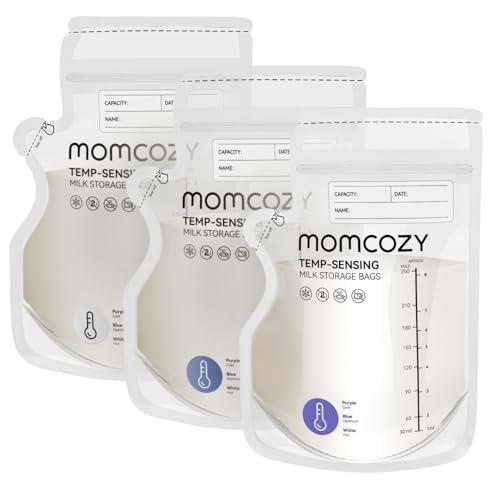 Momcozy Breastmilk Storage Bag, 8Oz, Temp-Sensing Color Change, 200 Count Milk Storage Bags Breastmilk with Pour Spout, Milk Bag with Self Standing for Breastfeeding, No Leak Presterilized for Freezer