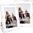 10x14 Picture Frame Set of 2, 10 x 14 Wood Photo Frames with Mat for 8x12 or 30x40cm Diamond Painting Art, Wooden Frame with Real Glass Cover for Wall and Tabletop Display,Distressed White, 10x14-2Pack