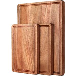 Acacia Wood Cutting Boards Set with Juice Groove & Handles for Kitchen 3-Piece Charcuterie Chopping Board for Meat Cheese Fruits Vegetables