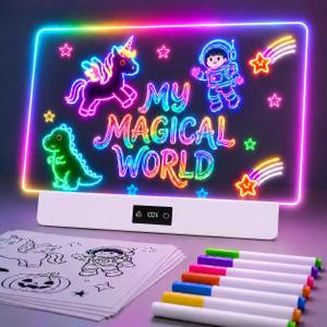 TAEMVV 16" LED Drawing Board for Kids Birthday Gifts for Girls, White | 8 Colors 3 Dynamic Modes, Rechargeable 15H Battery Display, Glow Light Up Note Board Toys for Girls Ages 3 4 5 6 8-12