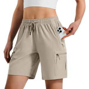 Hugut Women's Lightweight Hiking Cargo Shorts Quick Dry Athletic Shorts Camping Travel Golf Zipper Pockets Water Resistant M