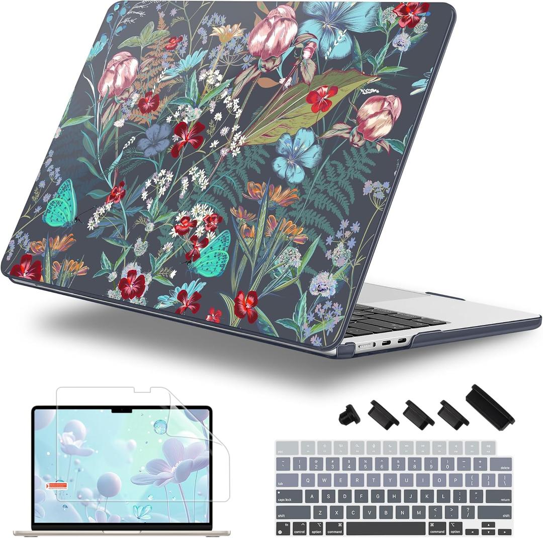 for MacBook Air 13.6 inch Case M4 M3 M2 2025 2024-2022 Release Model A3240 A3113 A2681, Sturdy Plastic Hard Shell Case for MacBook Air M2 13 inch with Touch ID, Rustic Flowers