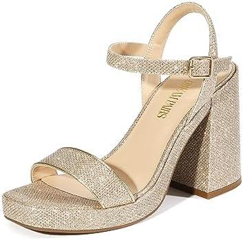 DREAM PAIRS Heels for Women Block Chunky Platform High Heels Open Toe Fashion Wedding Party Evening Prom Dance Ankle Strap Dress Pump Sandals Shoes, Size 41