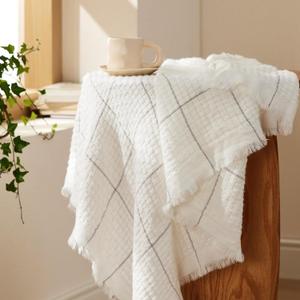 Bedsure Cream Throw Blanket for Bed - White Decorative Woven Throw Gifts with Tassels, Soft and Lightweight Farmhouse Blankets for Couch and Sofa, 50x60 Inches
