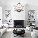 20" Large Black Drum Chandelier - 6 Lights Adjustable Height Modern Farmhouse Pendant Light Fixtures with White Fabric Shade for Kitchen Island Foyer Entryway Living Room Bedroom