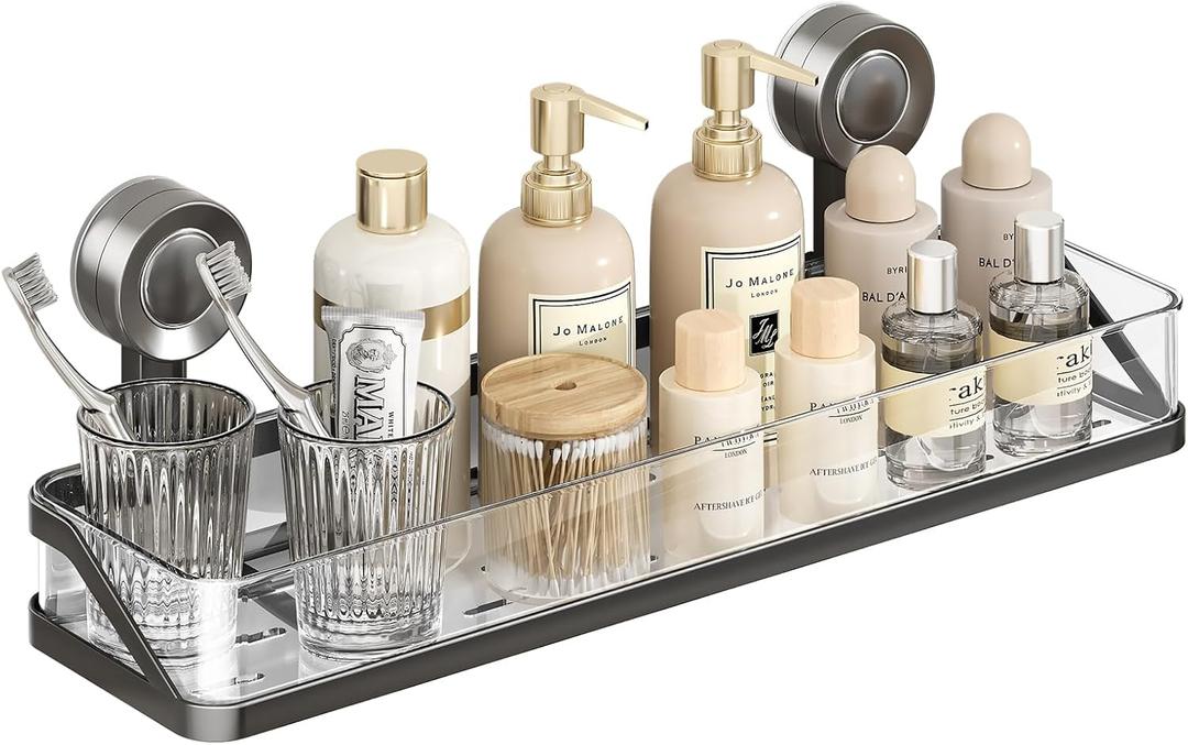 Bxmeet Shower Caddy Suction Cup,Detachable Bathroom Shower Organizer for Bathroom Storage, Wall Mounted Shower Shelves,Rustproof Shelf No Drilling Large Capacity Removable Rack, 1 Pack, Grey