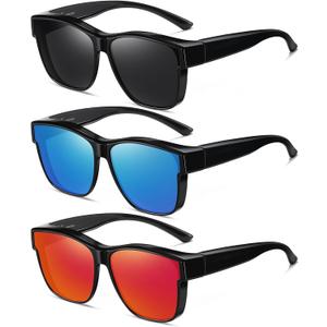 Wzerry Sunglasses Over Glasses for Women - Polarized UV400 Protection, Fit Over Glasses Sunglasses (Pack of 3) Black/Grey + Black/Blue + Black/Red)