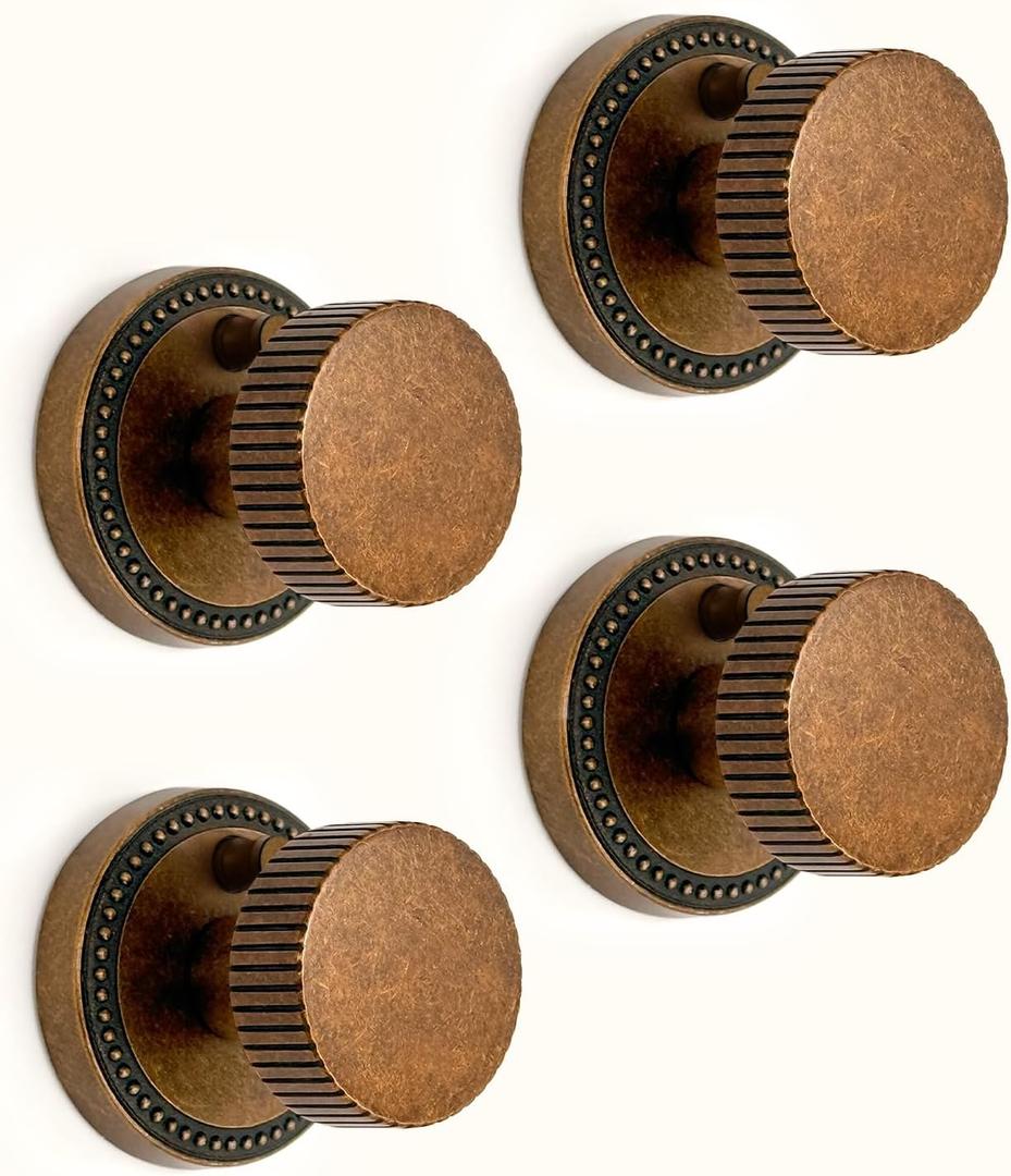 Asidrama 4 Pack Antique Brass Privacy Door Knobs with Lock, Vintage Door Handles with Antique Brass Door Knobs Interior for Bedroom or Bathroom, Heavy Duty Door Lever for Left Right Sided Doors