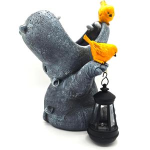 Large Hippo Statues with Solar Lantern and Bird Hippo Planter Flowers Vase for Fresh/Artificial Solar Garden Statue Bird Statue Christmas Hippo Decor Gifts