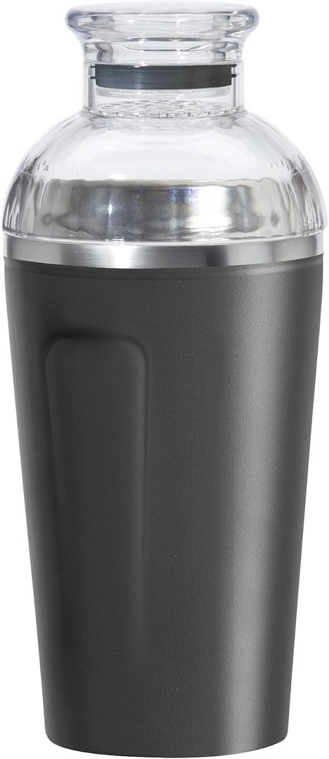 OGGI Groove Insulated Cocktail Shaker-17oz Double Wall Vacuum Insulated Stainless Steel, Tritan Lid has Built In Strainer, Ideal Cocktail Mixer, Martini Shaker, Margarita Shaker, Black
