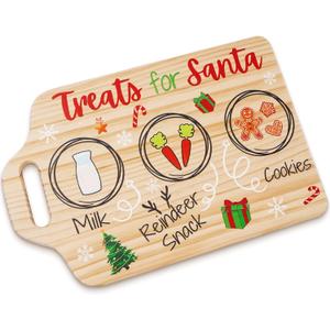 Dear Santa Cookie Plate Irregular Christmas Treat Santa Wooden Holding Tray Xmas Eve Treat Boards Cute Plate Platter Mat Wood Pans for Winter Holiday Decoration Supplies