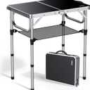 Anbte 2ft Folding Camping Table with Storage Net, 3 Adjustable Heights Small Folding Table Portable & Lightweight with Carry Handle, for Camping Fishing Picnic Beach Outdoor, 22.8"x 15.7", Silver