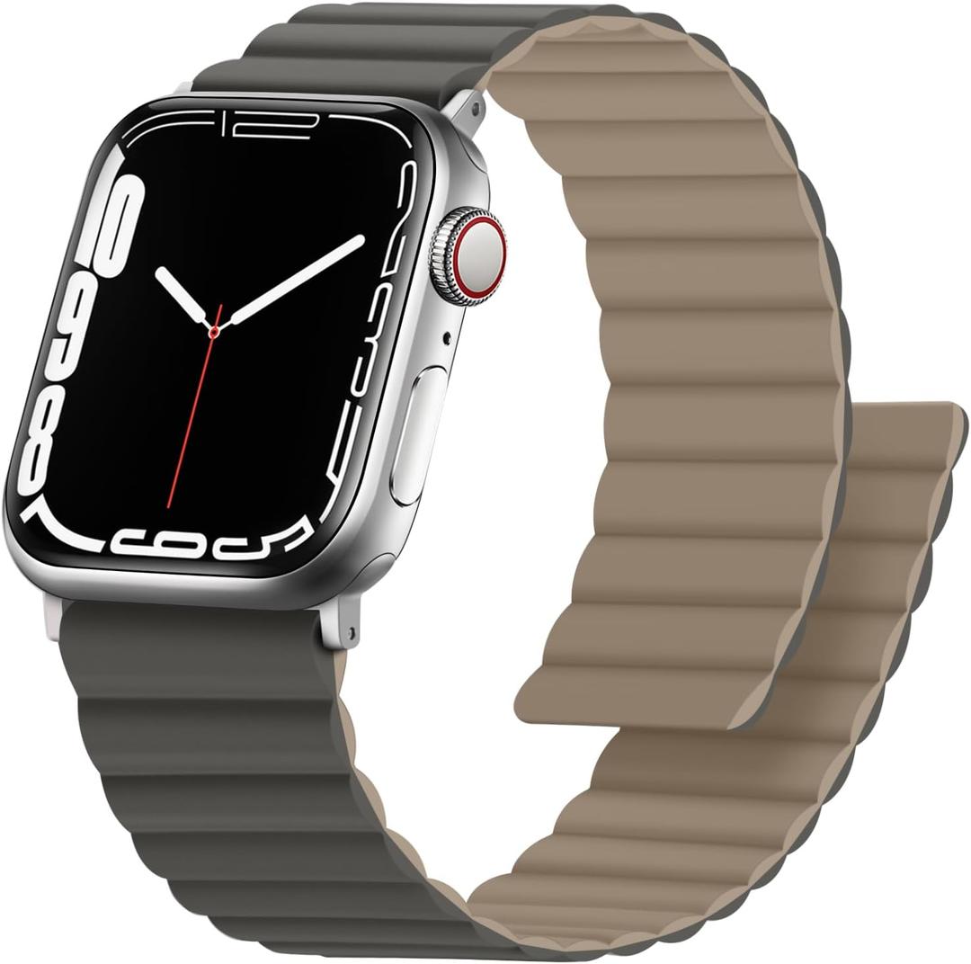 Anlinser Magnetic Bands Compatible with Apple Watch Band 49/46/45 44/42/41/40/38mm, Women Men Double Side Reversible Strap for iWatch Ultra 3-1 Series 11/10/9/8/7-1 SE(49/46/45/44/42,Gray/Coffee)