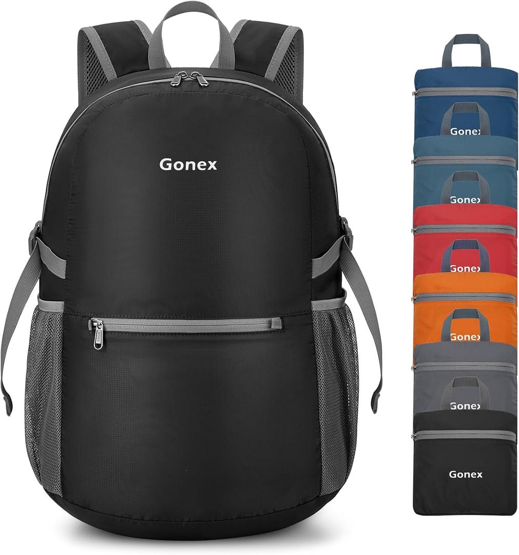 Gonex 30L Ultra Lightweight Packable Backpack, Handy Foldable Daypack for Camping Outdoor Travel Cycling Backpacking (Black)