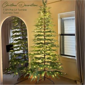 Christmas Decorations - 7.5 Ft Pre-Lit Twinkle Christmas Cypress Tree - Artificial Christmas Trees with 350 LED Lights - Xmas Holiday Decor for Indoor Home Party Living Room Office Decoration