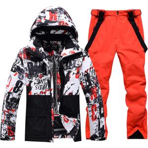 RIUIYELE Men's Ski Jacket and Pants Set Insulated Waterproof Snowsuits Winter Warm Outdoor Skiing Snowboard Jackets for Men, Size XL (Orange)