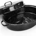TOPZEA Granite Roasting Pan with Lid, 18" x 12.5" Turkey Roaster Pan Enameled on Steel Nonstick, Covered Oval Roaster Pot Oven Broiler Pan Cookware for Turkey, Chicken, Ham Meat Roast, Dishwasher Safe