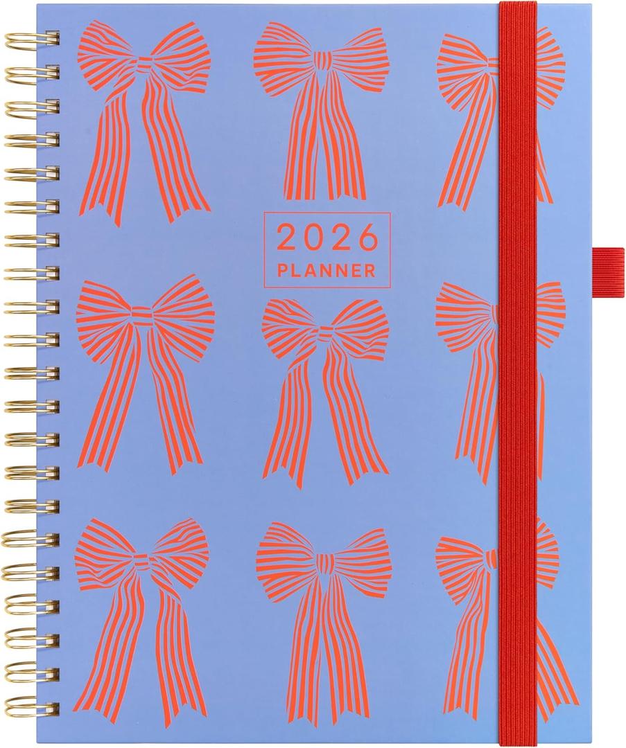 And Per Se 2026 Planner with Pattern, A4 Size-Daily, Weekly & 18-Monthly Planner, Daily Schedule, Monthly Tabs, 100 GSM Thick Paper(Bowknot Pattern) (Blue)