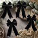 24 Pcs Valentine's Day Decoration Pink Velvet Bows 5 x 7.9 Inch Valentine Ribbon Wreath Bow Bulk Romantic Crafts for Garland Home Decor Wedding Outdoor Indoor Decor(Black)