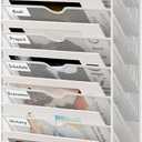 16 Tier Hanging Wall File Holder, Metal A4 Wall Mounted Document Holder, Vertical Hanging Mail Organizer, Magazine Storage Rack with Tray for Office Home Classroom, White