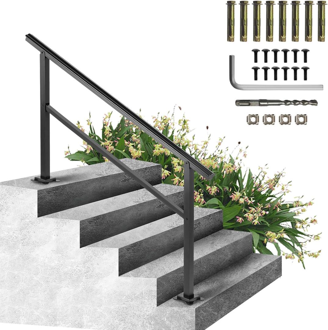 VEVOR Outdoor Handrail 200LBS Load Handrail Outdoor Stairs Aluminum Stair Handrail 60 x 35 Outdoor Stair Railing Transitional Range from 0 to 50 Staircase Handrail Fits 4-5 Steps with Screw Kit