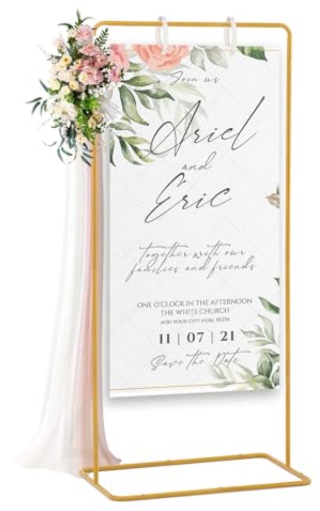 Fullvaseer Wedding Sign Holder,Adjustable Welcome to Our Wedding Sign Stand with  Sign Hanging Straps,Wedding Seating Chart Stand for Party,Baby Shower,Graduation Ceremony(Posters Excluded)