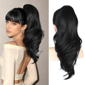18" Black Ponytail Extension Clip In Pony Tails Hair Extensions Ponytail Clip On Ponytails for Women Claw Clip Hair Pieces for Women,Long Wavy Ponytails Extensions for Daily Use