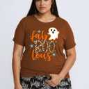 Halloween Shirts Women Boo Leopard Ghost T-Shirt Halloween Spooky Season Tee Tops (Large, Brown)
