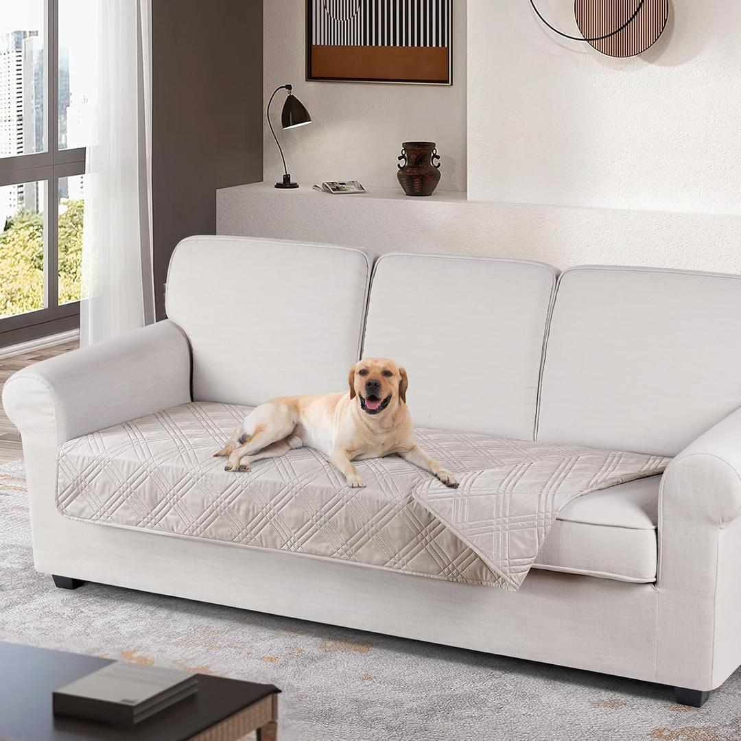TAOCOCO 100% Waterproof Sofa Cushion Cover Reversible Couch Seat Cover for Dogs Pets Couch Cover for Chaise Sectional Sofa U Shape Sofa Furniture Protector Sofa Slipcover (Cream), Size: 30×70 Inch (Pack of 1)