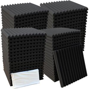 52 Pack Acoustic Foam Panel Wedge Studio Soundproofing Wall Tiles 12" X 12" X 1" (Black)
