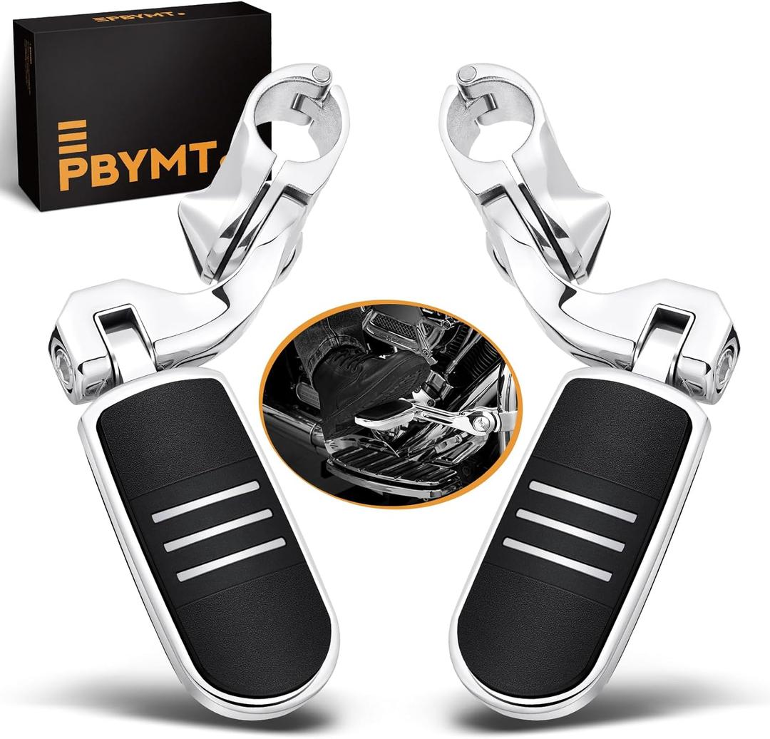 PBYMT Highway Pegs Short Angled 304 Stainless Steel, Highway Footpegs Footrest Fit For 1''&1.25''(25/32mm) Crash Bars Compatible with Harley Davidson Touring Chrome