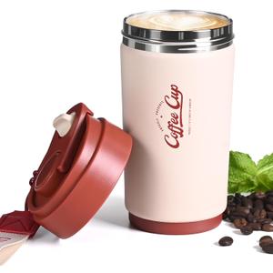 Insulated Travel Coffee Thermo, 316 Stainless Steel Coffee Tumbler with Lid, Double Wall Vacuum Insulated Travel Coffee Mug, Keeps Drinks Hot or Cold, Lightweight and Portable,15OZ (Red)