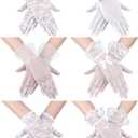 Geyoga 6 Pairs Women Lace Gloves Wedding Tea Party Gloves Elegant Short Novelty Floral Accessories for Funeral Christmas (White)