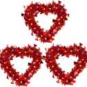 CCINEE 3 Pack Prelit Valentine's Day Heart Shaped Wreath With Lights - Red Tinsel Wreath With Foil Heart - Lighted Hanging Valentines Decoration for Front Door, Wall, Indoor, Outdoor Party Favor