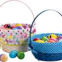 JOYIN 3 Pcs Easter Bamboo Baskets with Polka Dots Lining and Handle, Woven Easter Eggs Hunting Bucket, Wicker Candy Toys Storage Baskets for Picnic, Gift Packing, Party Favors Decorations(10" X 12")
