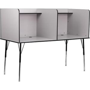 Flash Furniture Adjustable Study Carrel, Gray | Height Adjustable, Wire Management, Full