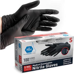 MED PRIDE Black Nitrile Gloves XL | Box of 100 Gloves | 5 Mil | Powder-Free, Latex-Free, Exam Grade | Tattoo, Mechanic, Food Prep, Cleaning, Healthcare, Chemotherapy Tested