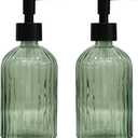 Green Glass Soap Dispenser Set with Black Pump, 13.5oz Refillable Liquid Hand Soap Dispenser, Lotion Dish Soap Dispenser for Modern Home Decor, Bathroom, Kitchen Countertop, Hotel (2 Pack)